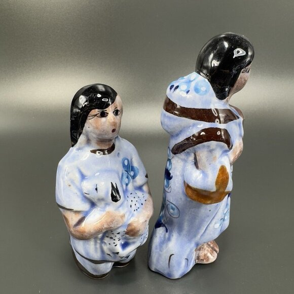Vintage Mexican Pottery Hand Painted Blue Tonala Nativity Figurine Shepherds Set - Picture 6 of 6